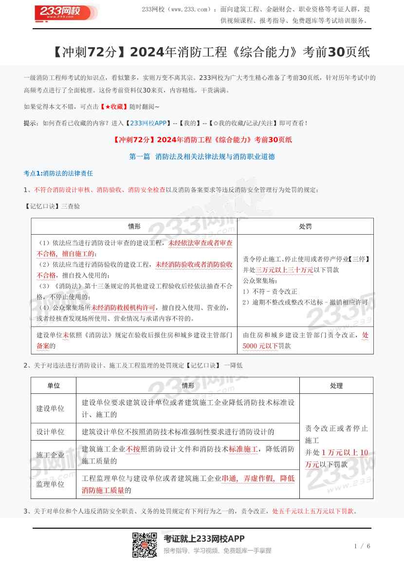 【冲刺72分】2024年消防工程《综合能力》考前30页纸.pdf-图片1