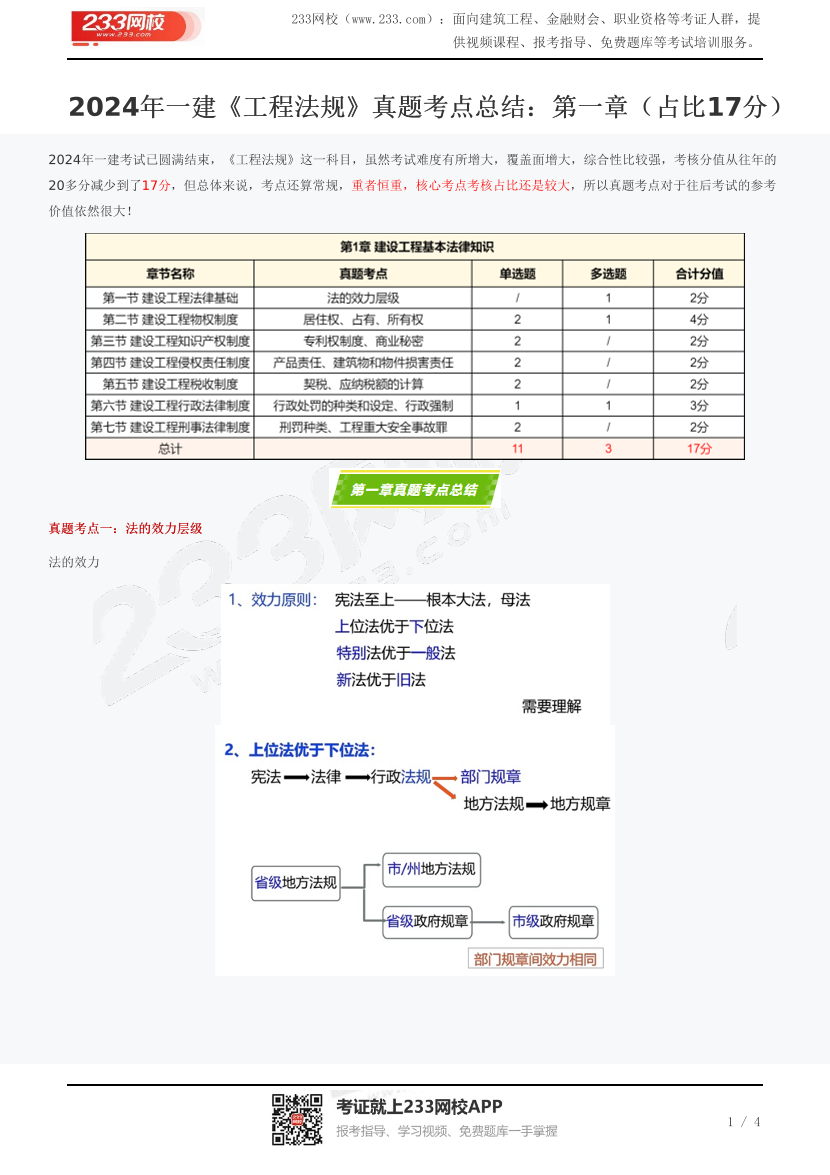 2024年一建《工程法规》真题考点总结：第一章（占比17分）.pdf-图片1