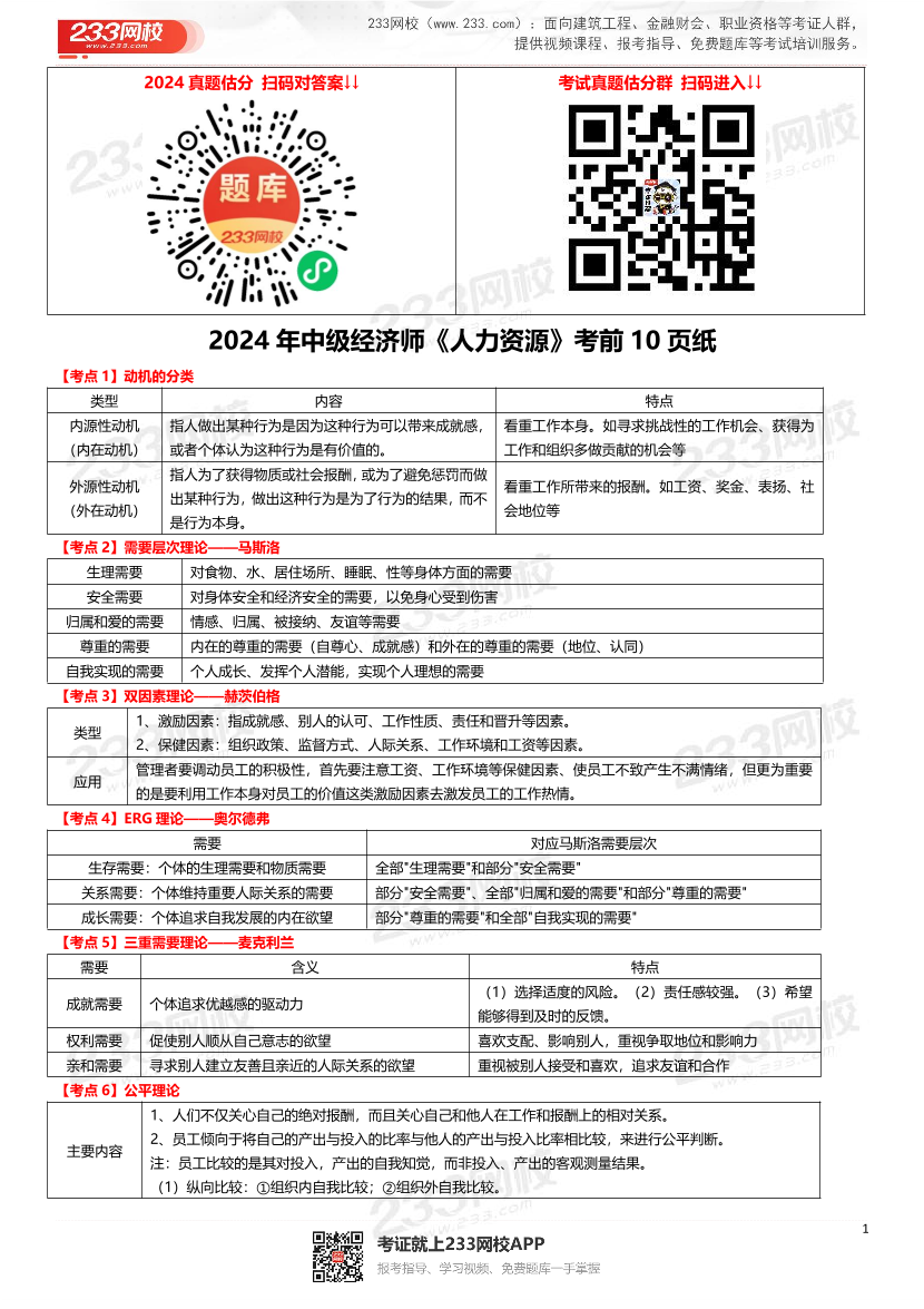 2024年《中级人力资源》考前10页纸.pdf-图片1