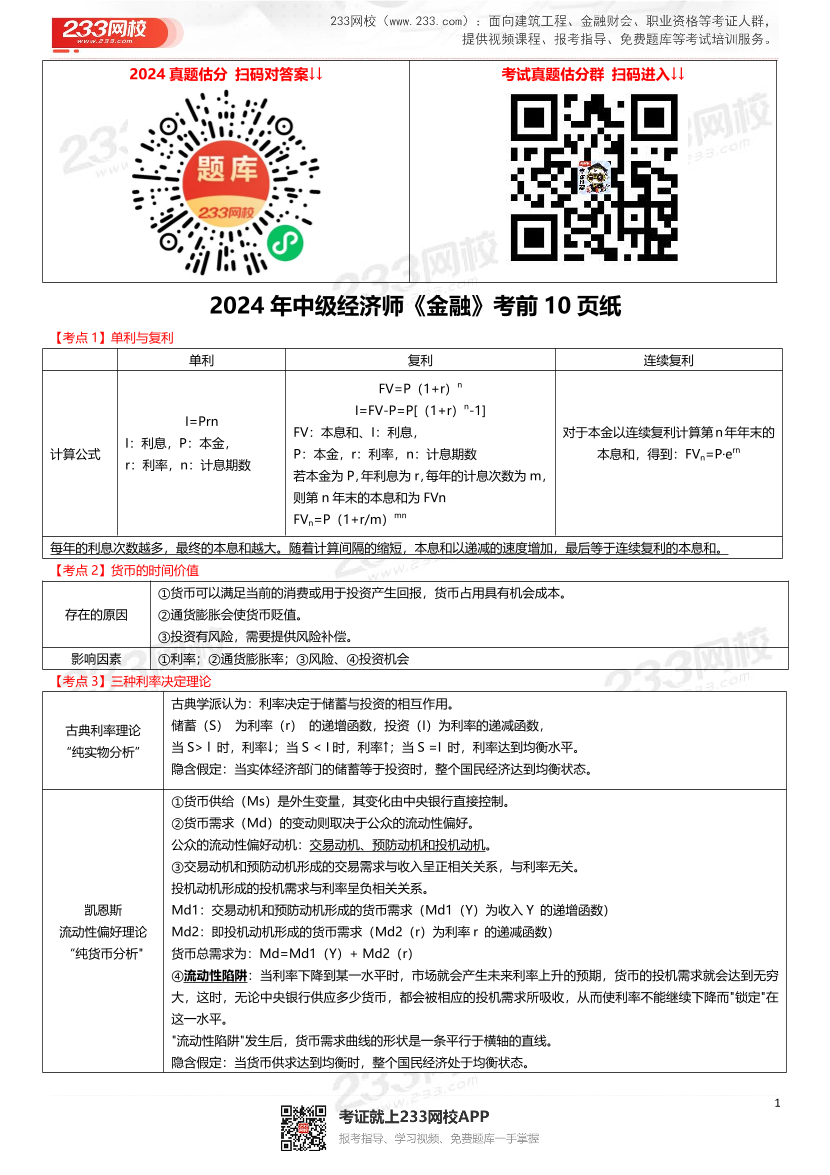 2024年《中级金融》考前10页纸.pdf-图片1