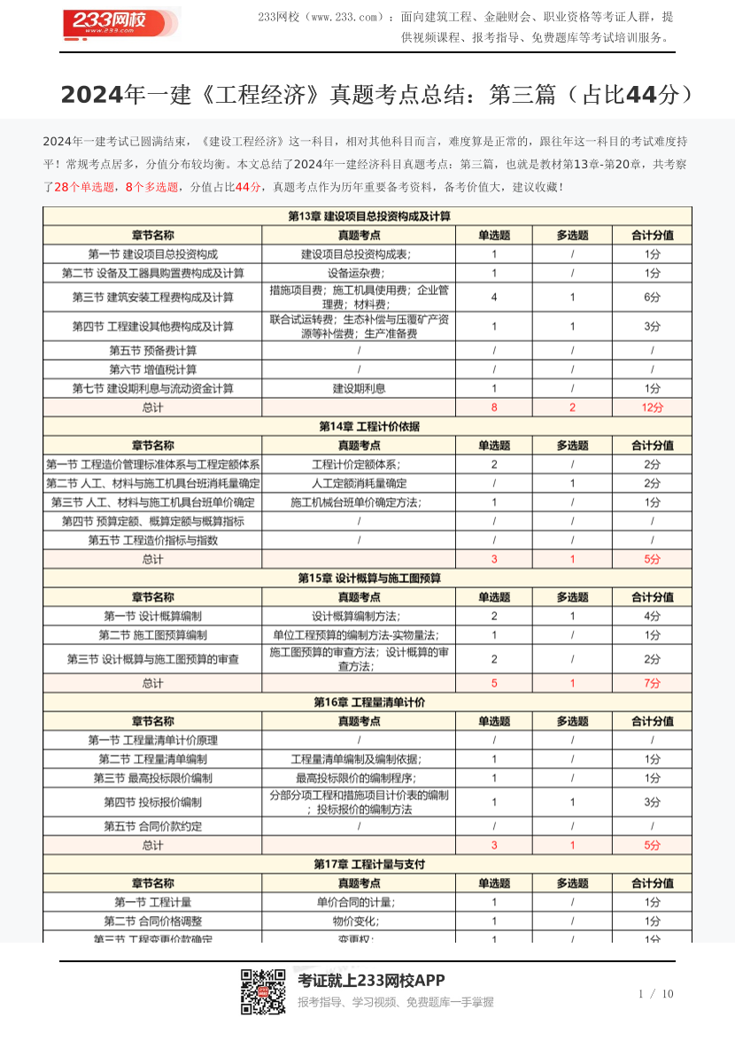 2024年一建《工程经济》真题考点总结：第三篇（占比44分）.pdf-图片1