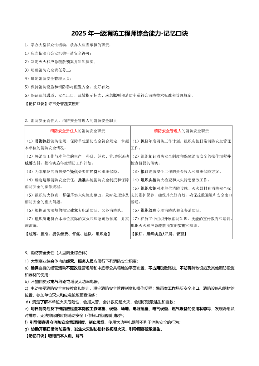 2025年消防工程师《消防安全技术综合能力》记忆口诀.pdf-图片1