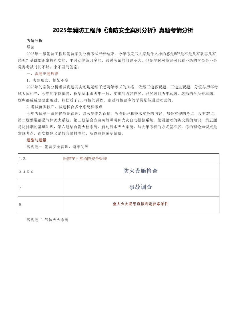 2025年消防工程师《消防安全案例分析》真题考情分析.pdf-图片1