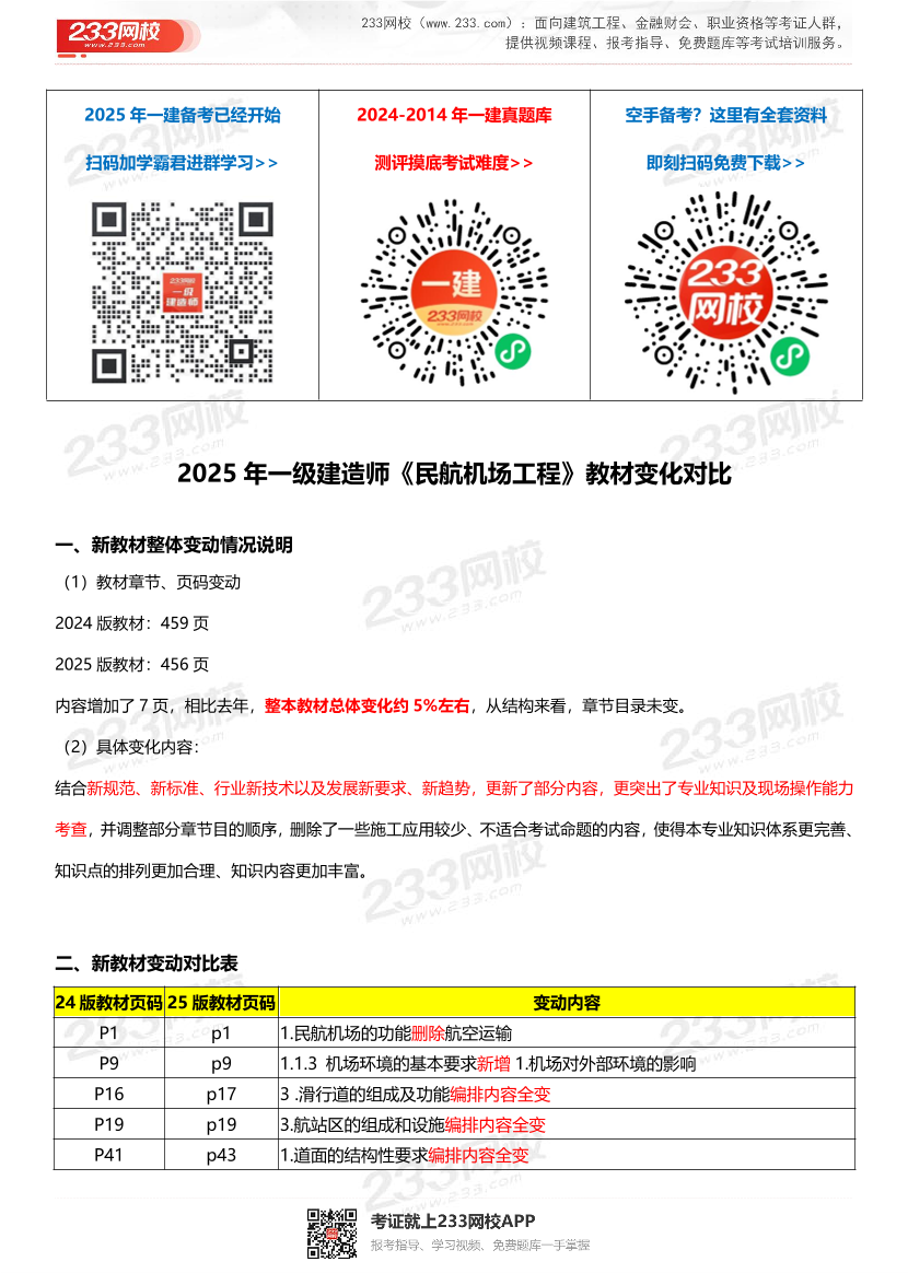 2025年一级建造师《民航机场工程》新旧教材对比（变动5%）.pdf-图片1