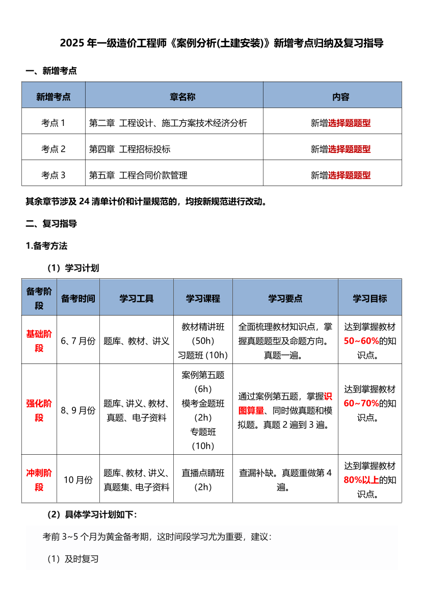 2025年一級造價工程師《案例分析(土建安裝)》新增考點歸納及復(fù)習(xí)指導(dǎo).pdf-圖片1