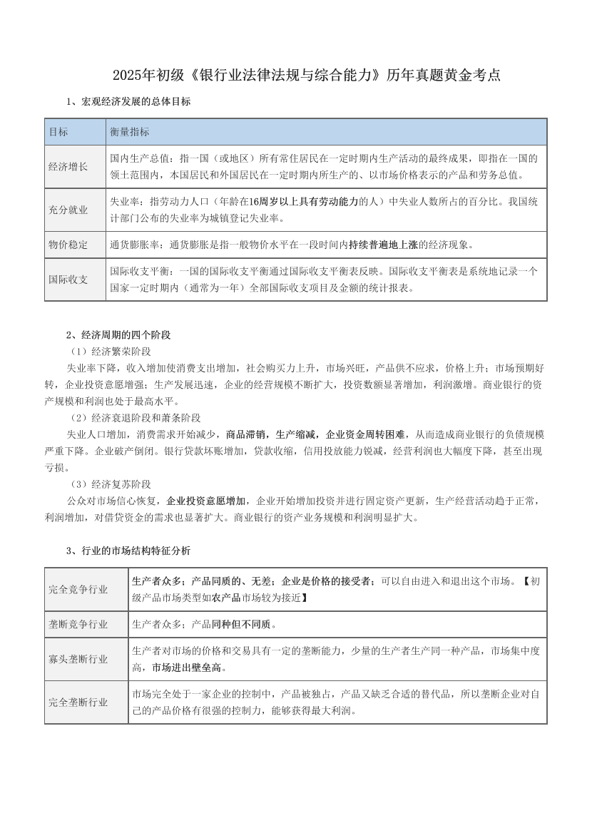 2025年初级《银行业法律法规与综合能力》历年真题黄金考点.pdf-图片1