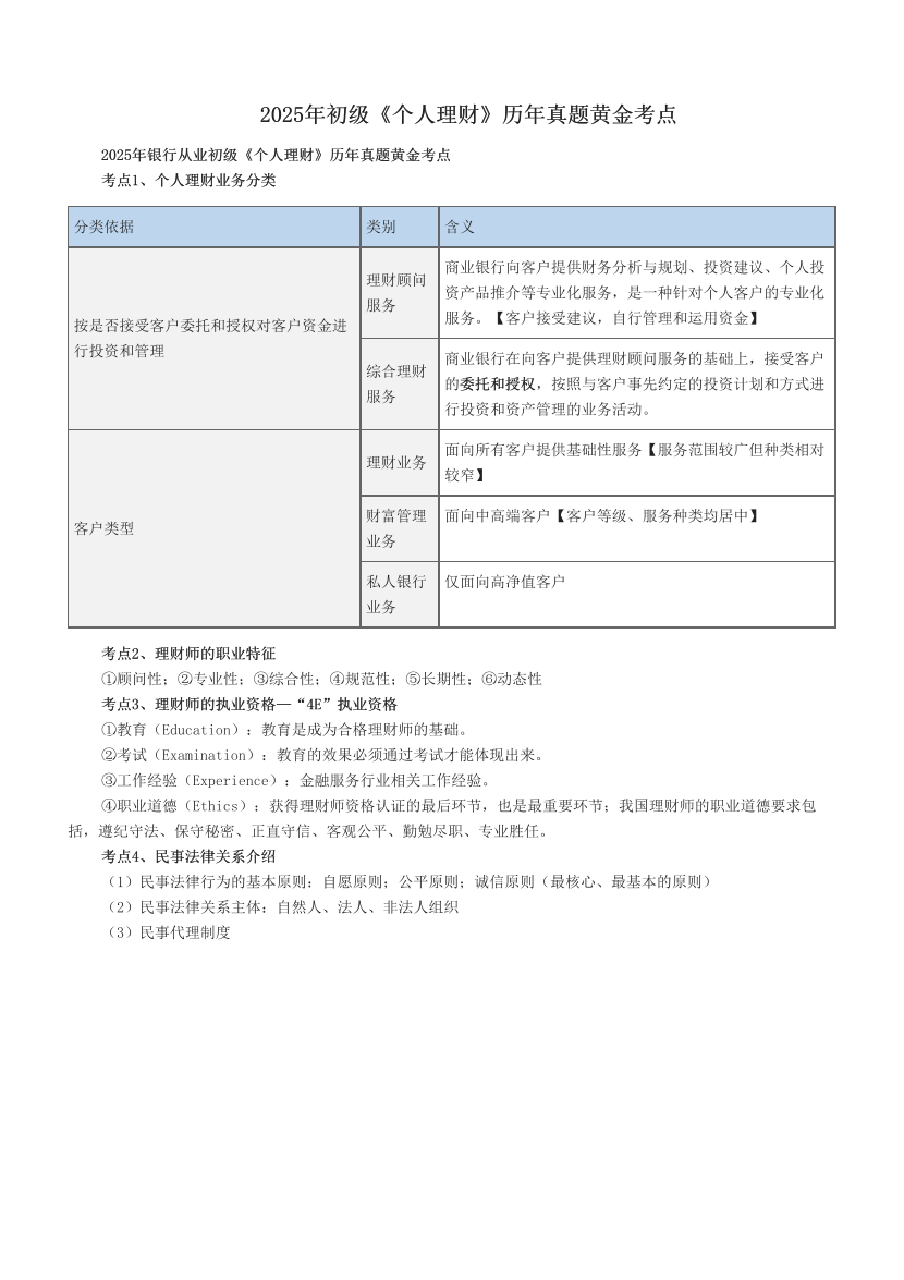 2025年初级《个人理财》历年真题黄金考点.pdf-图片1