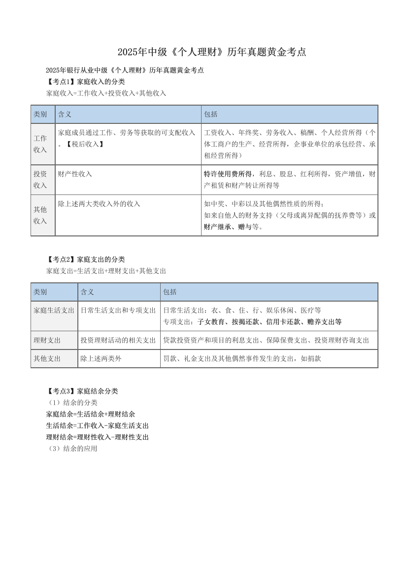 2025年中级《个人理财》历年真题黄金考点.pdf-图片1