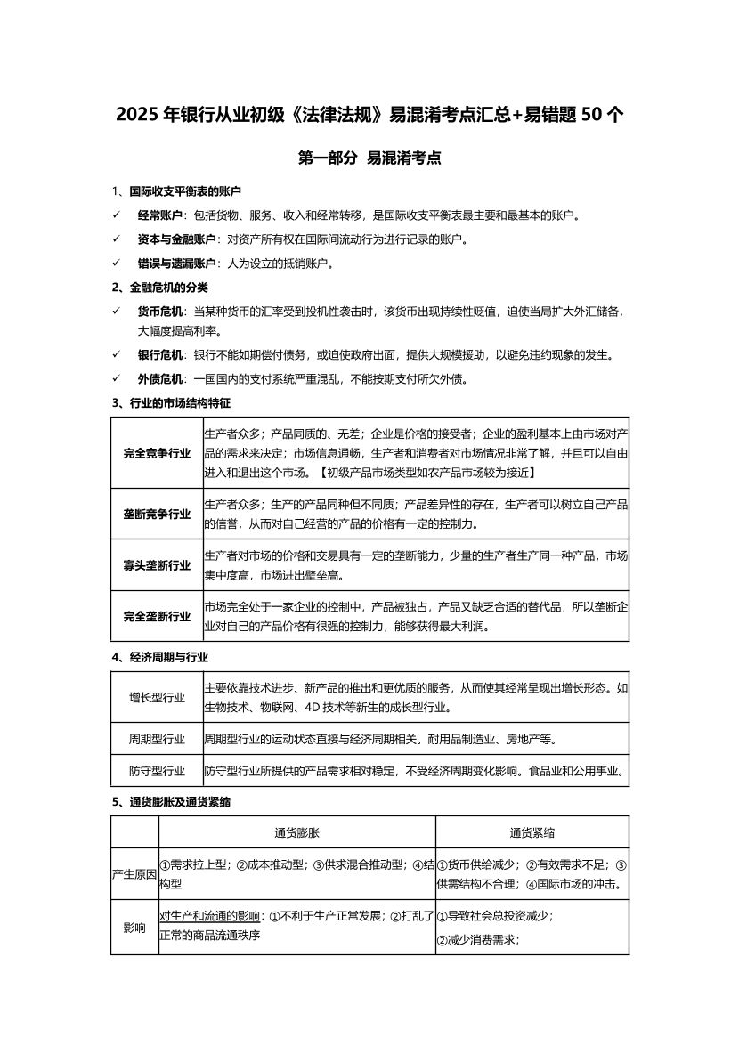 2025年初级《银行业法律法规与综合能力》易混淆考点汇总+易错题50个.pdf-图片1