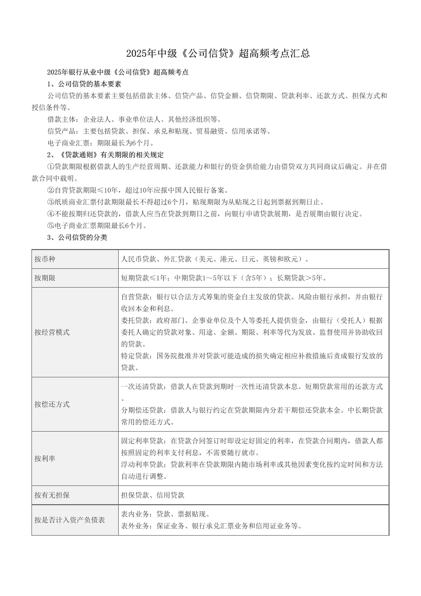 2025年中級《公司信貸》超高頻考點匯總.pdf-圖片1