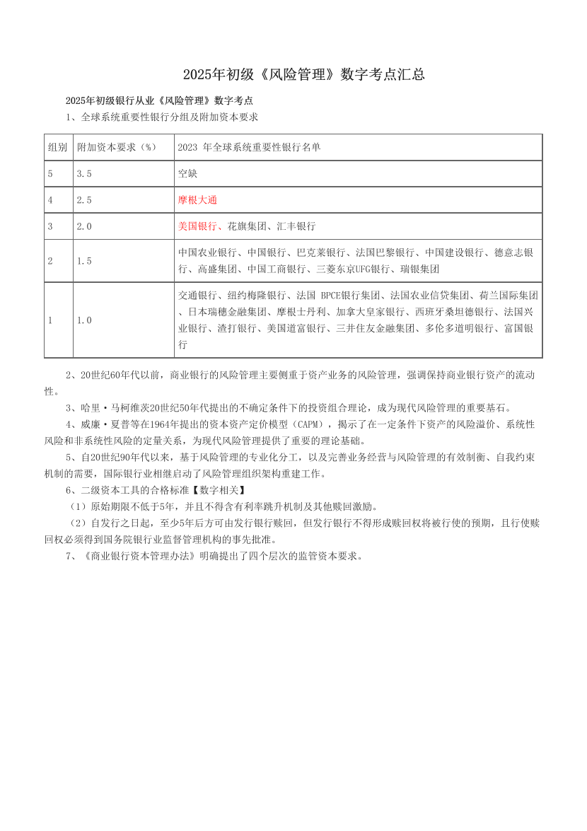 2025年初級(jí)《風(fēng)險(xiǎn)管理》數(shù)字考點(diǎn)匯總.pdf-圖片1