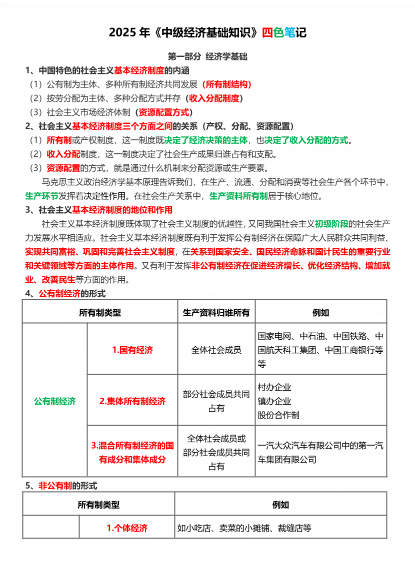 重点梳理！2025年《中级经济基础》四色笔记.pdf-图片2