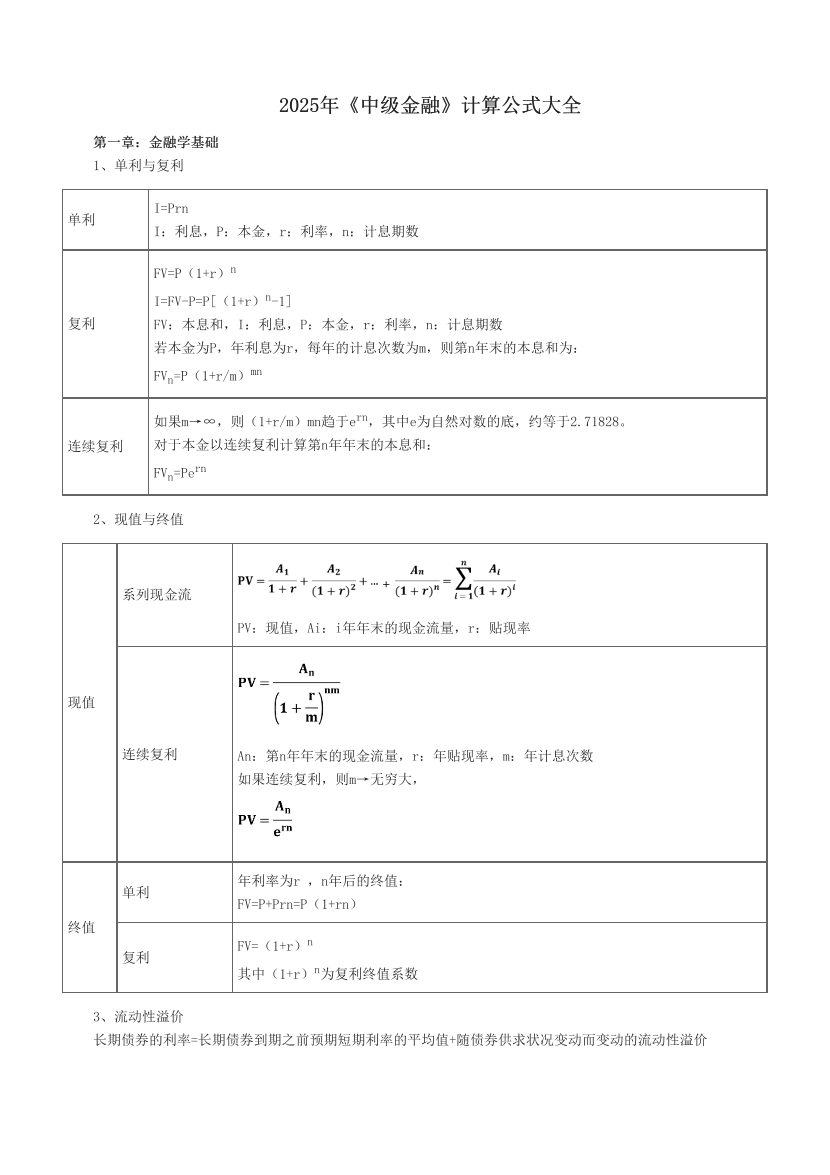 2025年《中級金融》計算公式大全.pdf-圖片1