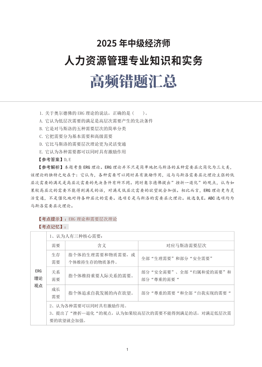2025年中级经济师《人力资源》高频错题（含考点）.pdf-图片1