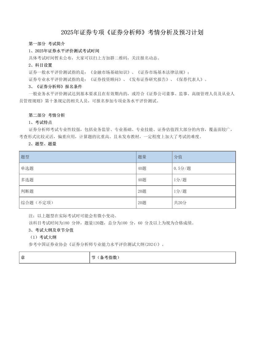 2025年证券专项《证券分析师》考情分析及预习计划.pdf-图片1