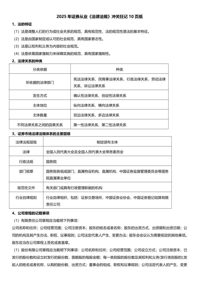 2025年證券從業《法律法規》沖關狂記10頁紙.pdf-圖片1