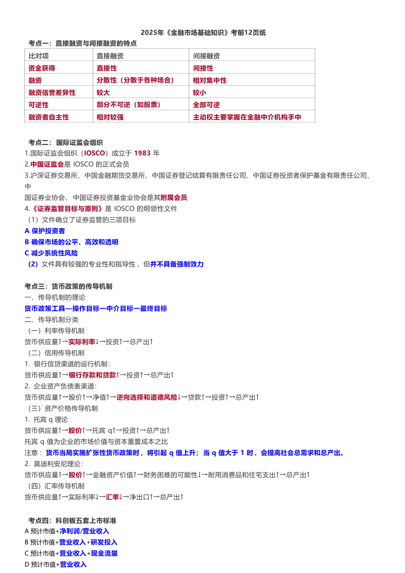 2025年证券从业《基础知识》考前12页纸.pdf-图片1