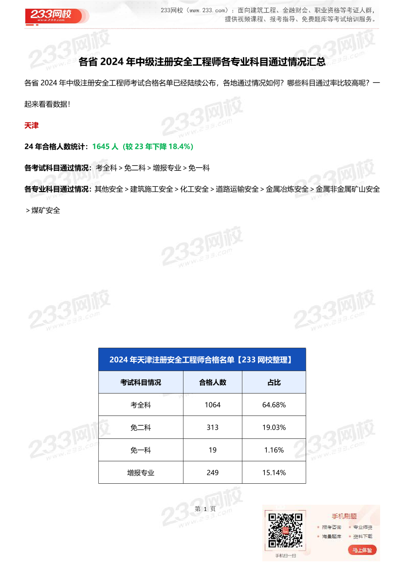 各省2024年中级注安师各专业通过率情况汇总.pdf-图片1