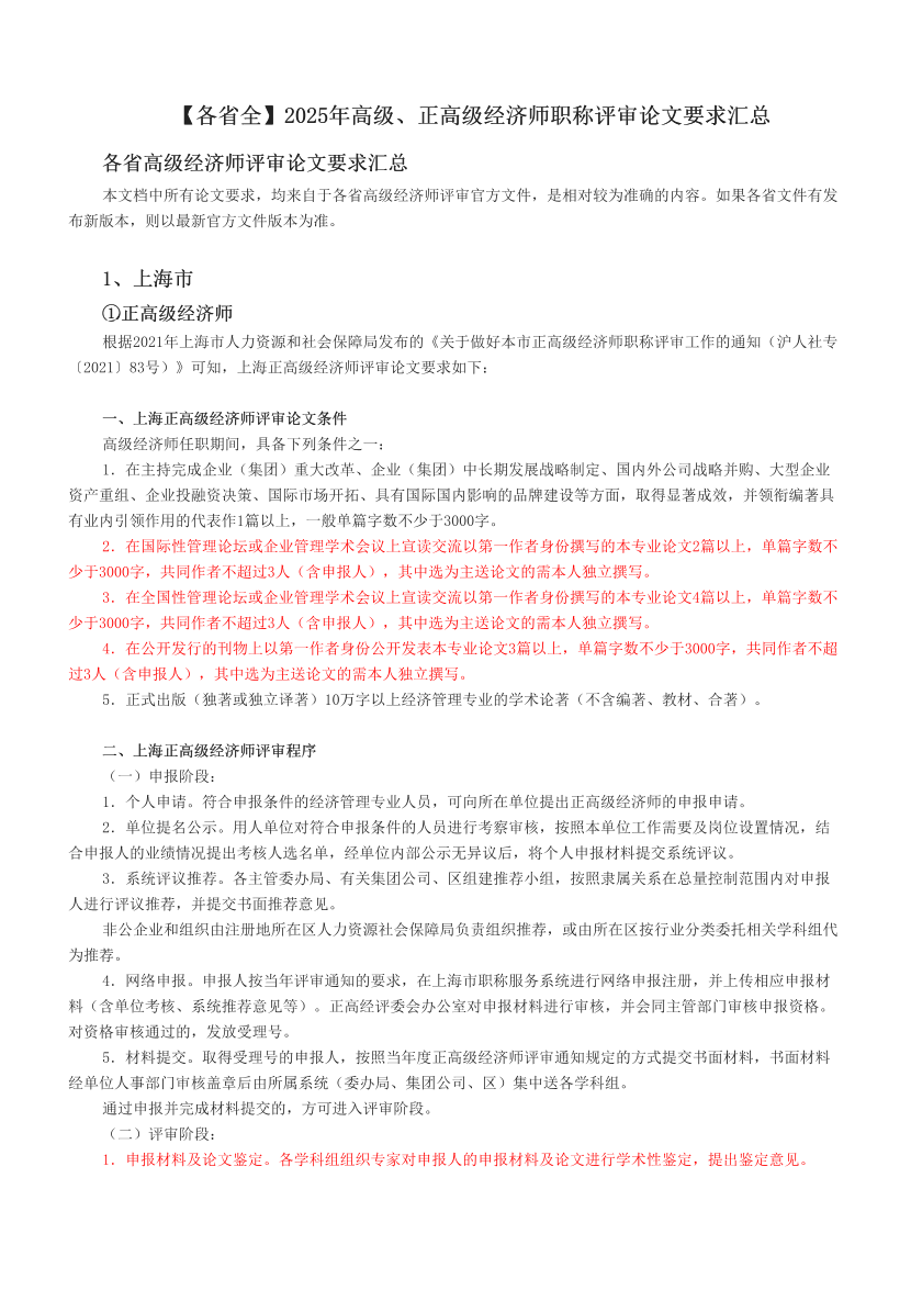 【各省全】2025年高级、正高级经济师职称评审论文要求汇总.pdf-图片1