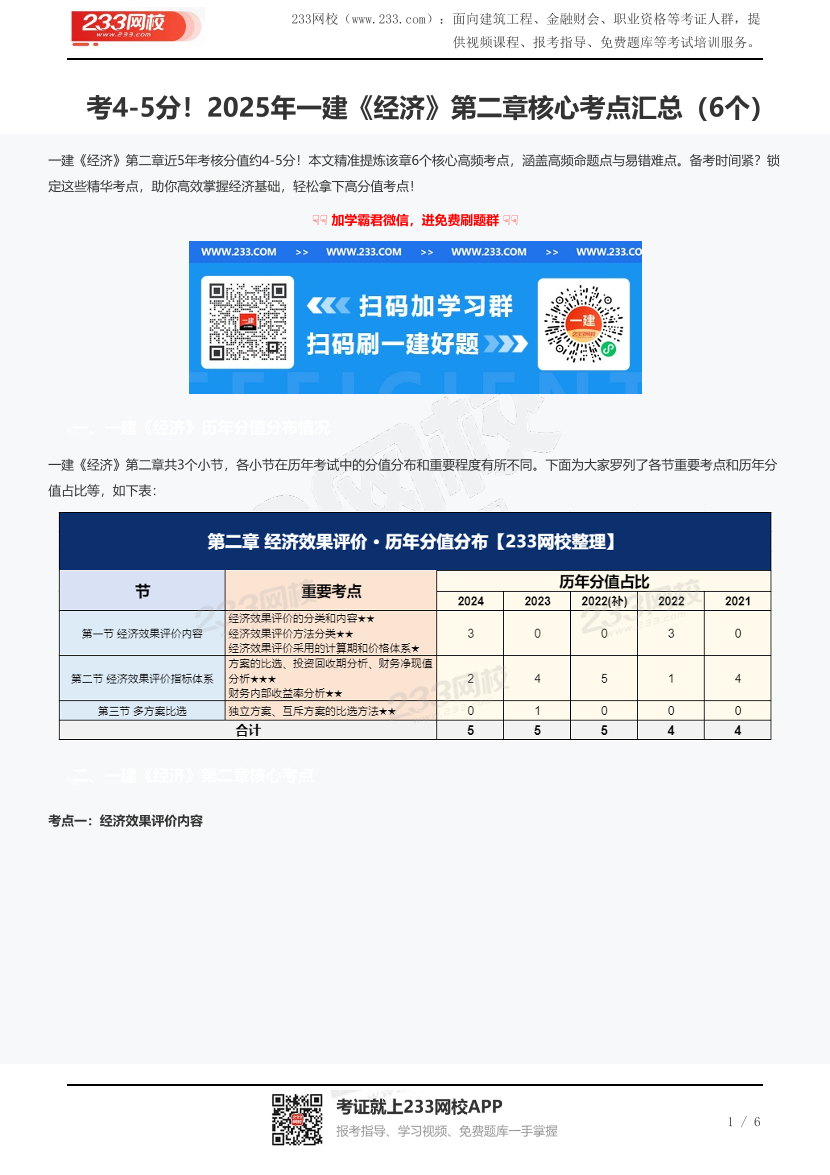 考4-5分！2025年一建《經濟》第二章核心考點匯總（6個）.pdf-圖片1