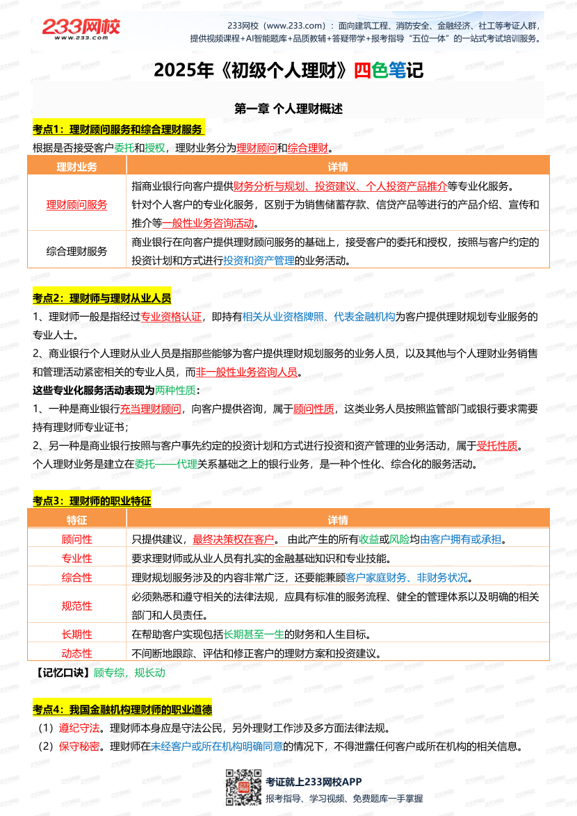 2025年银行从业《初级个人理财》四色笔记——30页.pdf-图片2