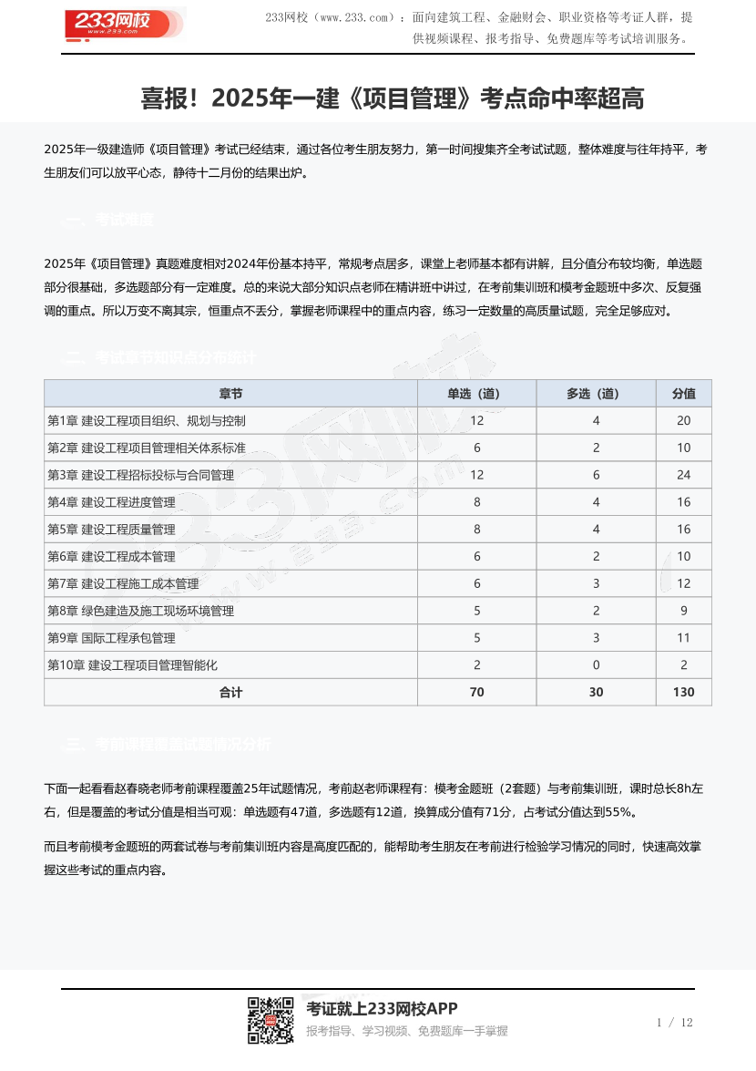 喜报！2025年一建《项目管理》考点命中率超高.pdf-图片1