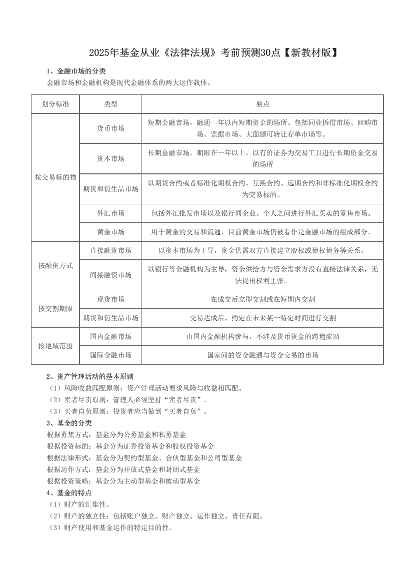 2025年基金从业《法律法规》考前预测30点【新教材版】.pdf-图片1