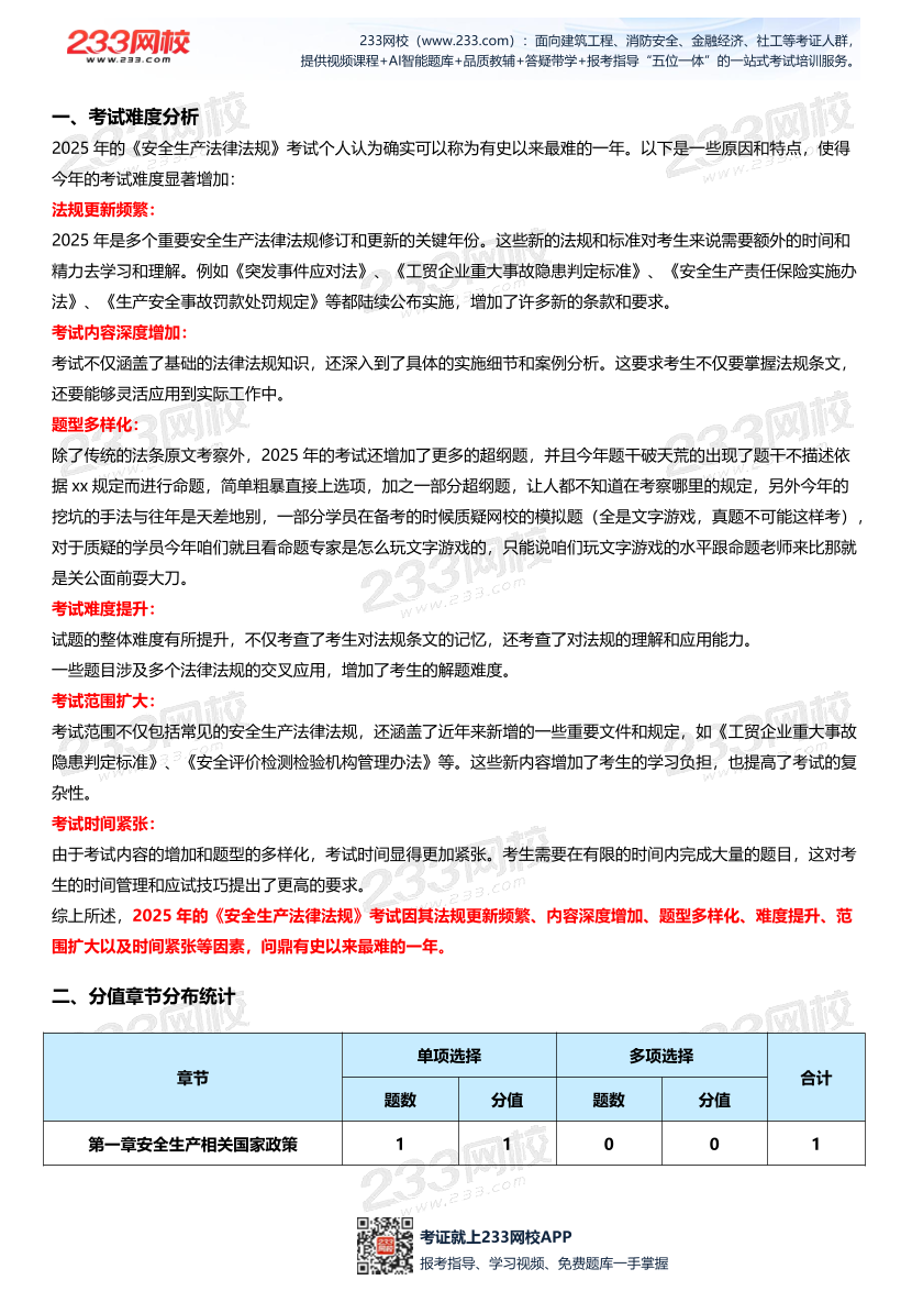 【233网校】2025年注安《安全法律法规》考情分析及押考点总结.pdf-图片2