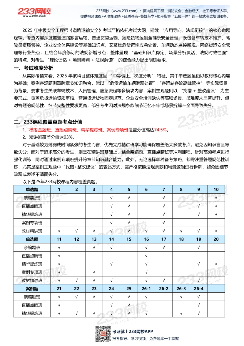 【233网校】2025年注安《道路运输安全》考情分析及押考点总结.pdf-图片2