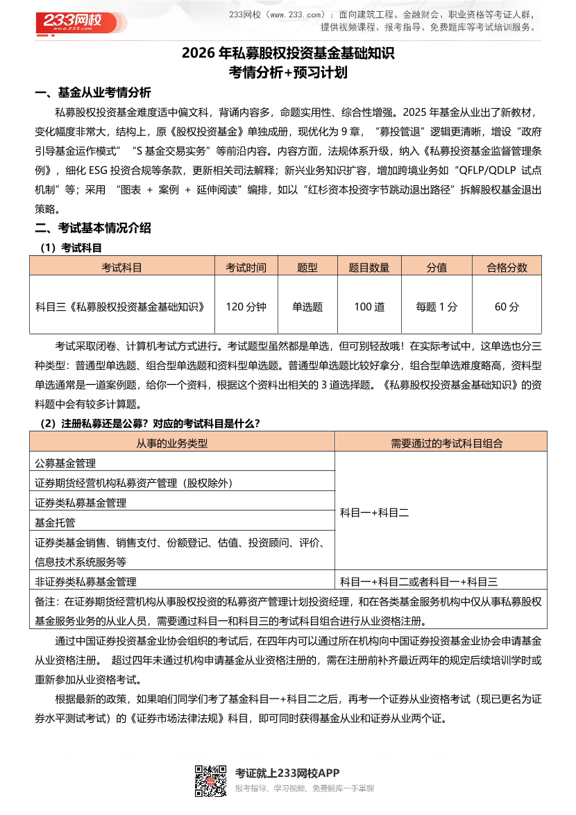 2026年《私募股权投资基金基础知识》基金考情分析与学习计划.pdf-图片1