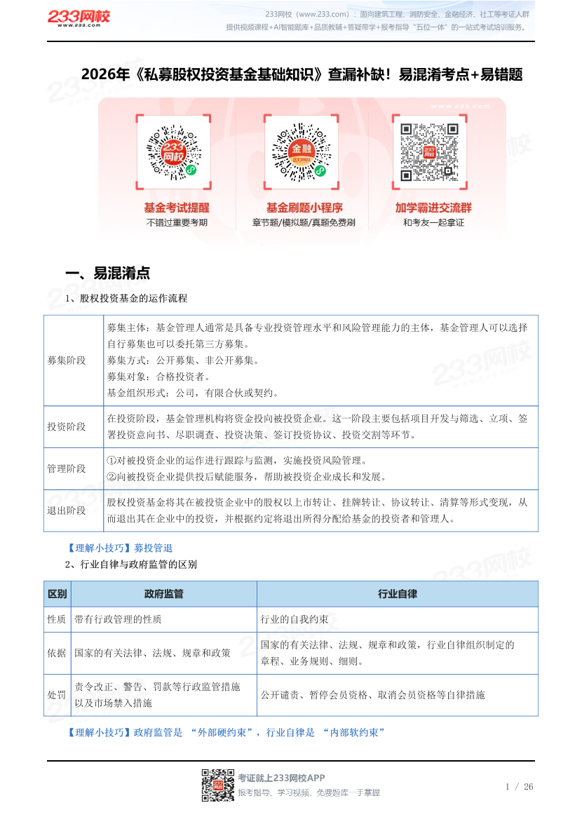 2026年《私募股权投资基金基础知识》查漏补缺！易混淆考点+易错题.pdf-图片1