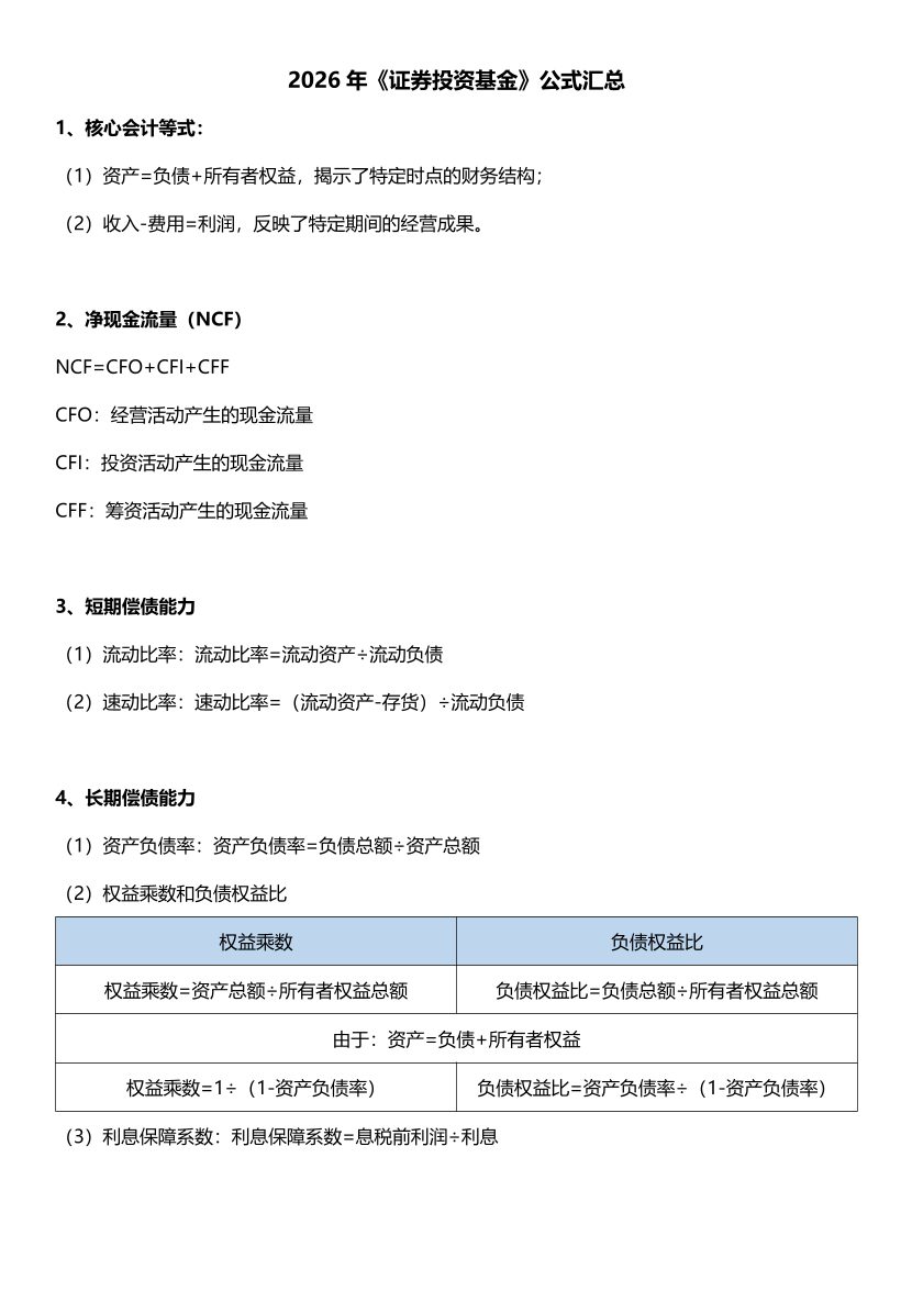2026年《证券投资基金基础知识》教材公式汇总【新教材版】.pdf-图片1