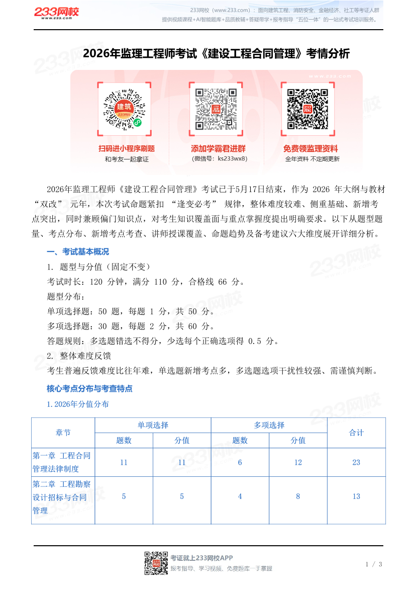 2026年监理工程师考试《建设工程合同管理》考情分析.pdf-图片1