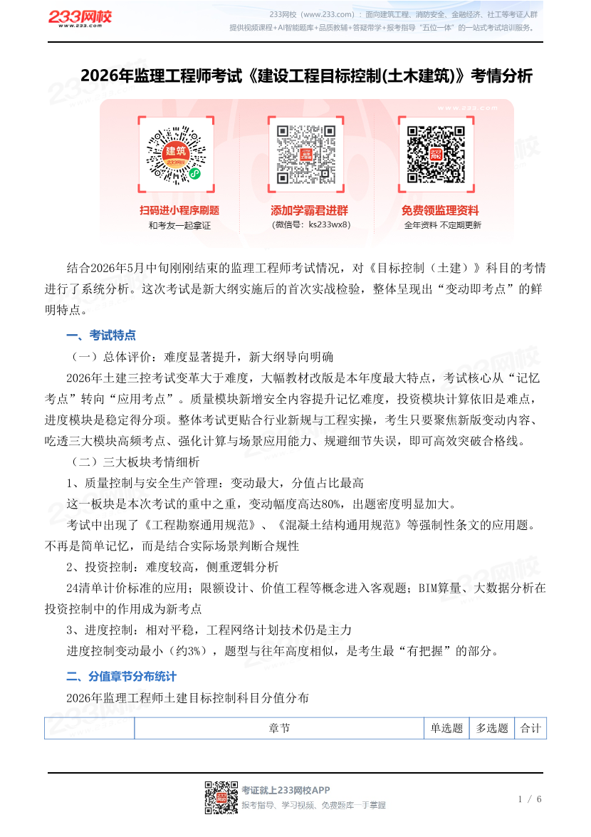 2026年监理工程师考试《建设工程目标控制(土木建筑)》考情分析.pdf-图片1