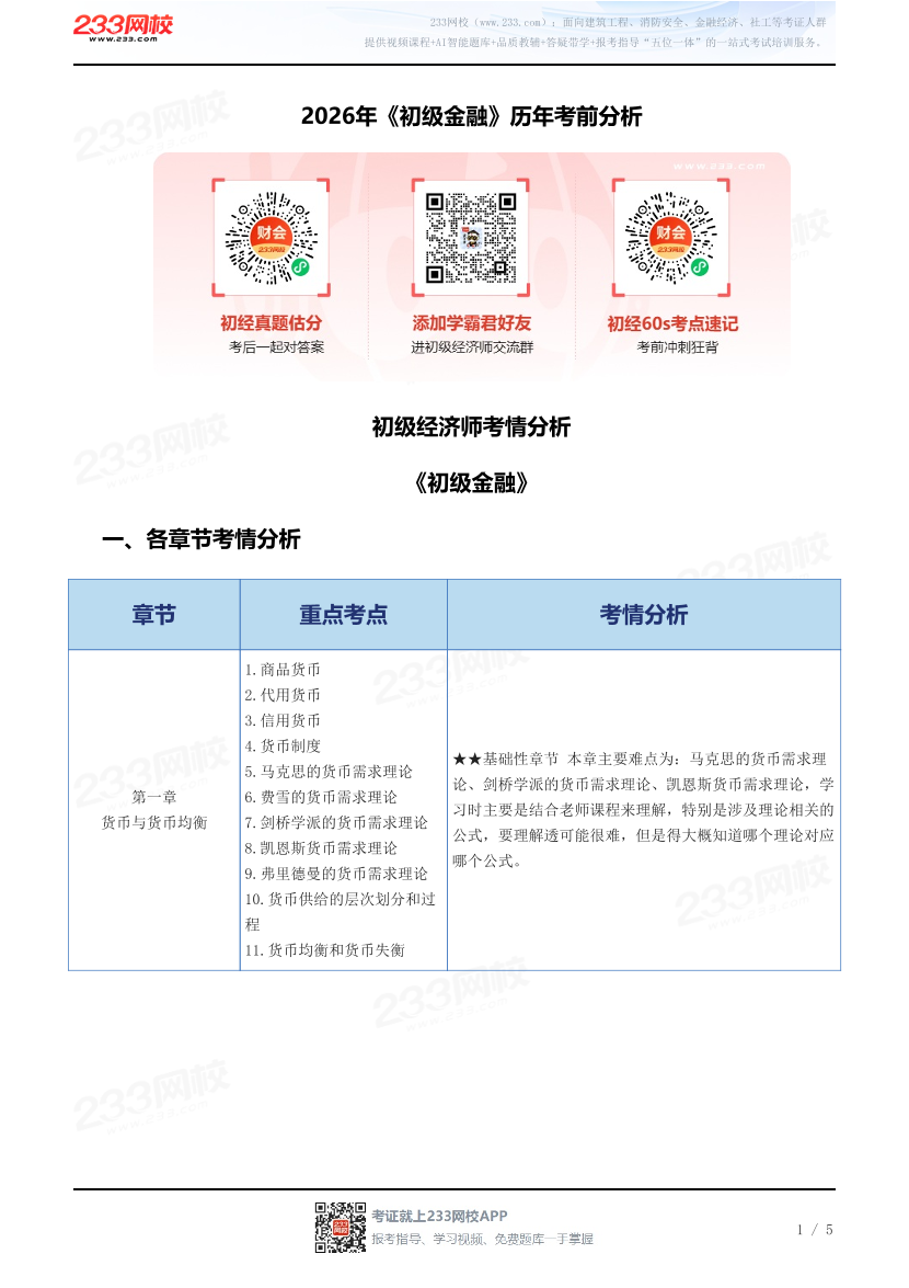 2026年《初级金融》历年考情分析.pdf-图片1