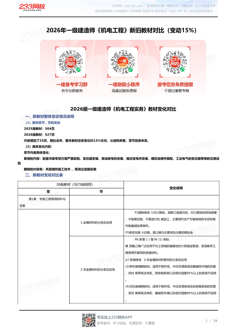 2026年一级建造师《机电工程》新旧教材对比（变动15%）.pdf-图片1