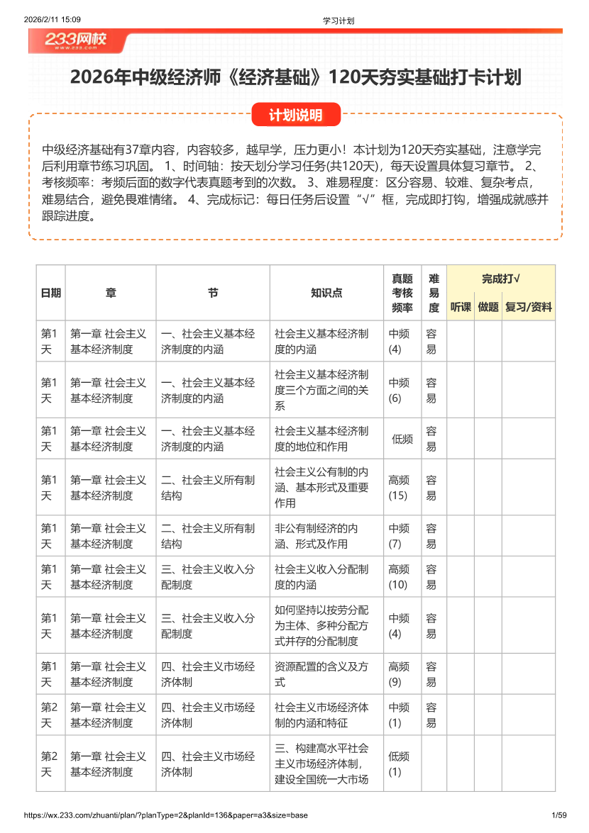 2026年中级经济师《经济基础》120天夯实基础打卡计划.pdf-图片1