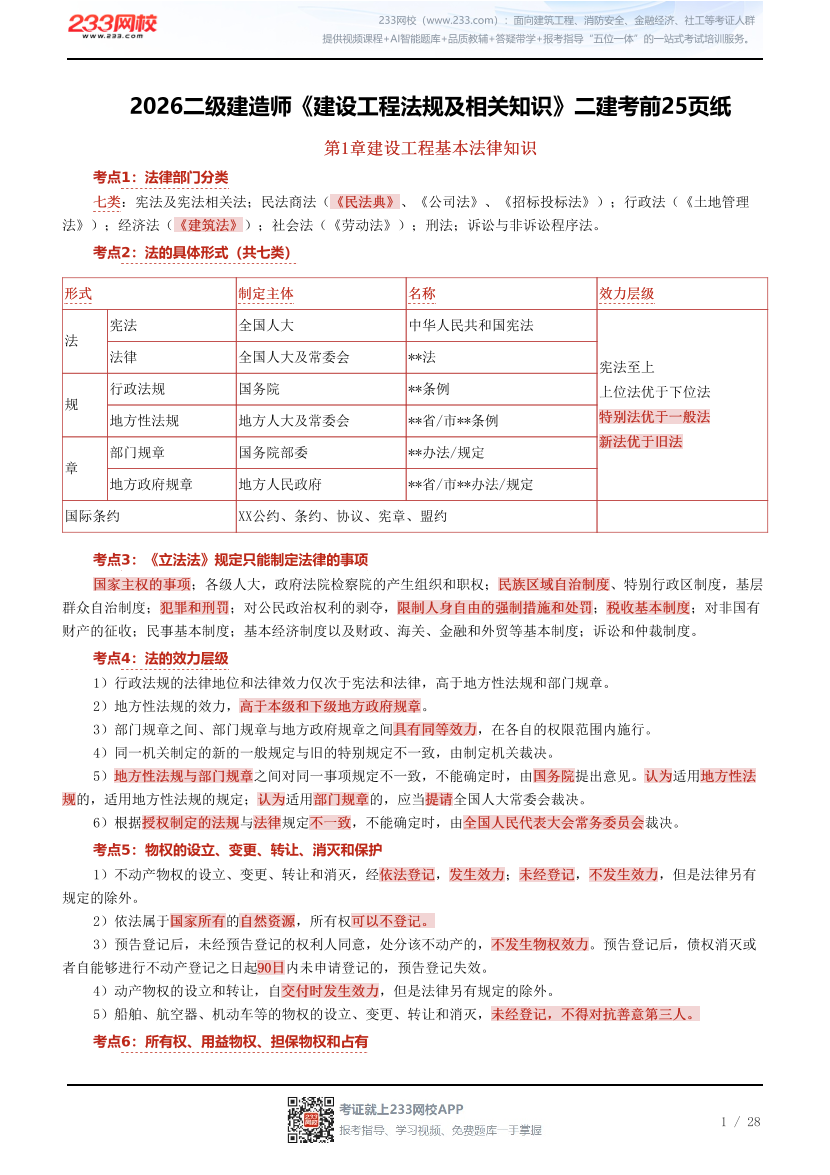 2026二级建造师《建设工程法规及相关知识》二建考前25页纸.pdf-图片1