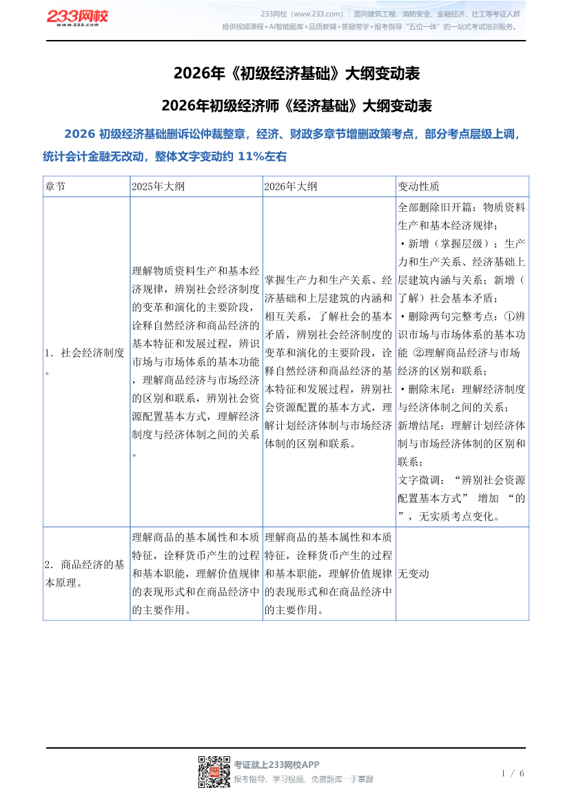 2026年《初级经济基础》大纲变动表.pdf-图片1