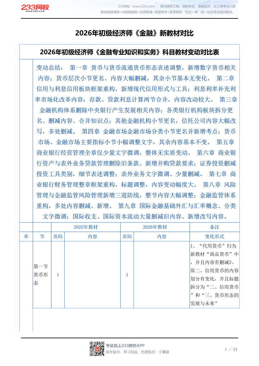 2026年初级经济师《金融》新教材对比.pdf-图片1