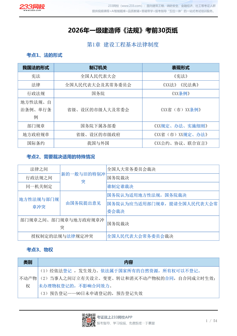 2026年一级建造师《法规》考前30页纸.pdf-图片1