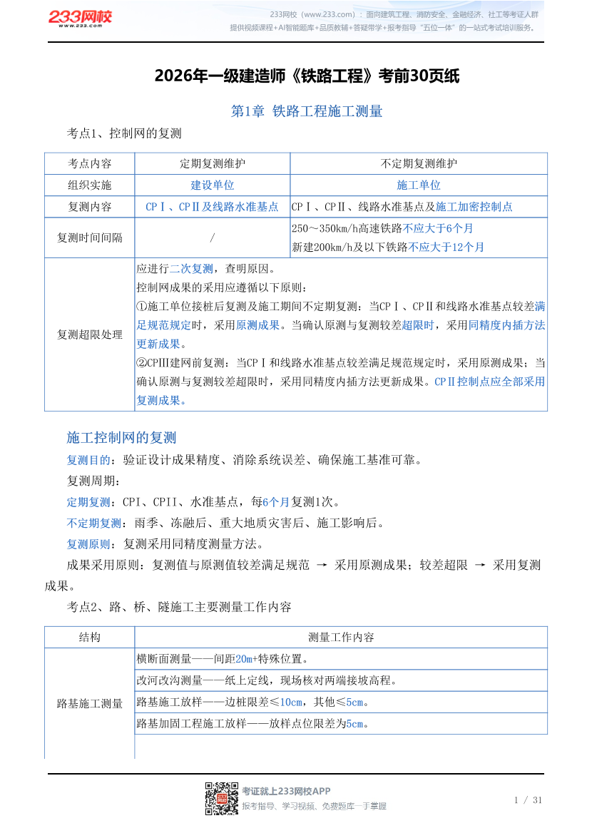 2026年一级建造师《铁路工程》考前30页纸.pdf-图片1