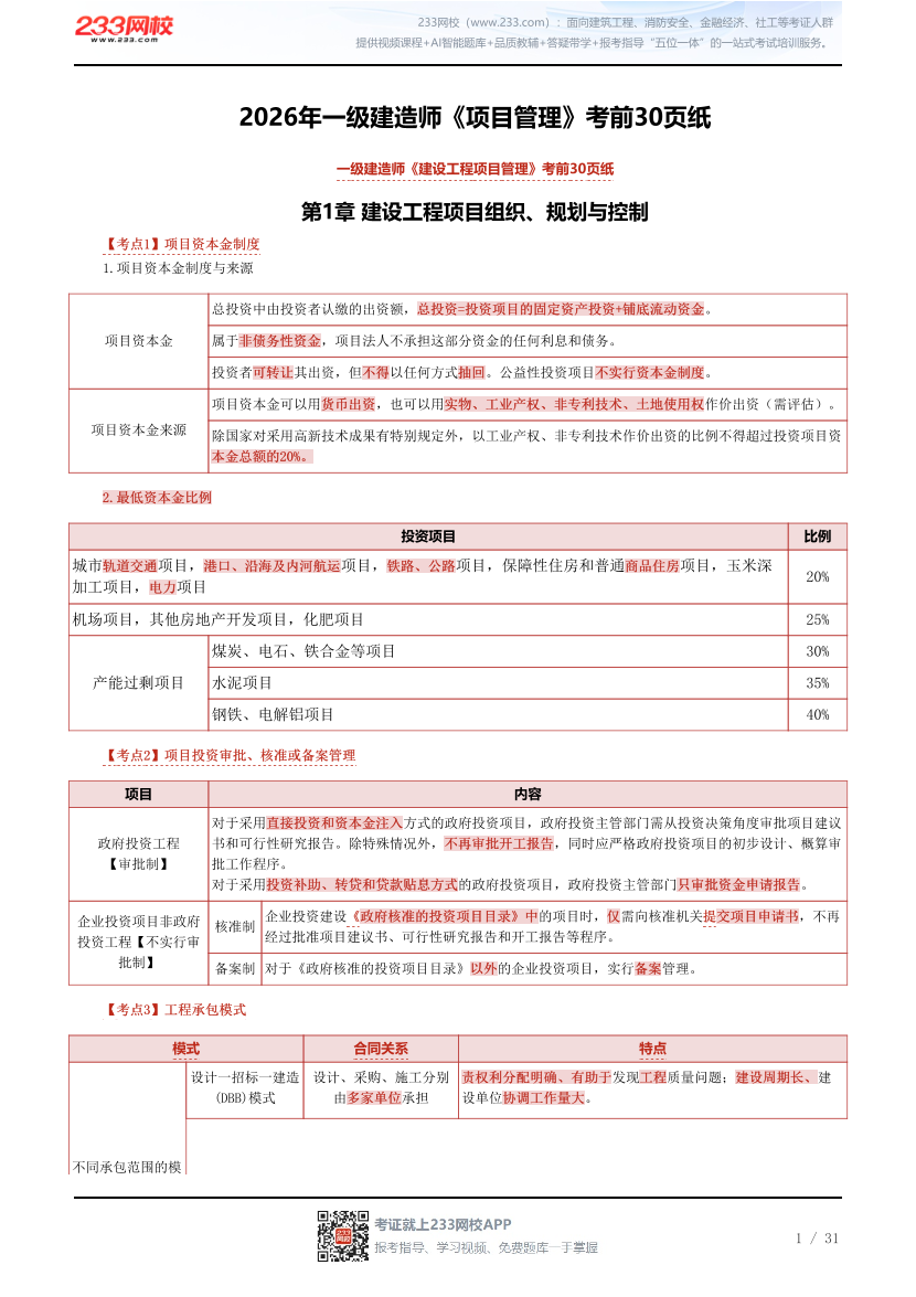 2026年一级建造师《项目管理》考前30页纸.pdf-图片1