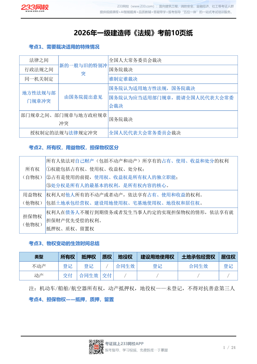 2026年一级建造师《工程法规》考前10页纸.pdf-图片1