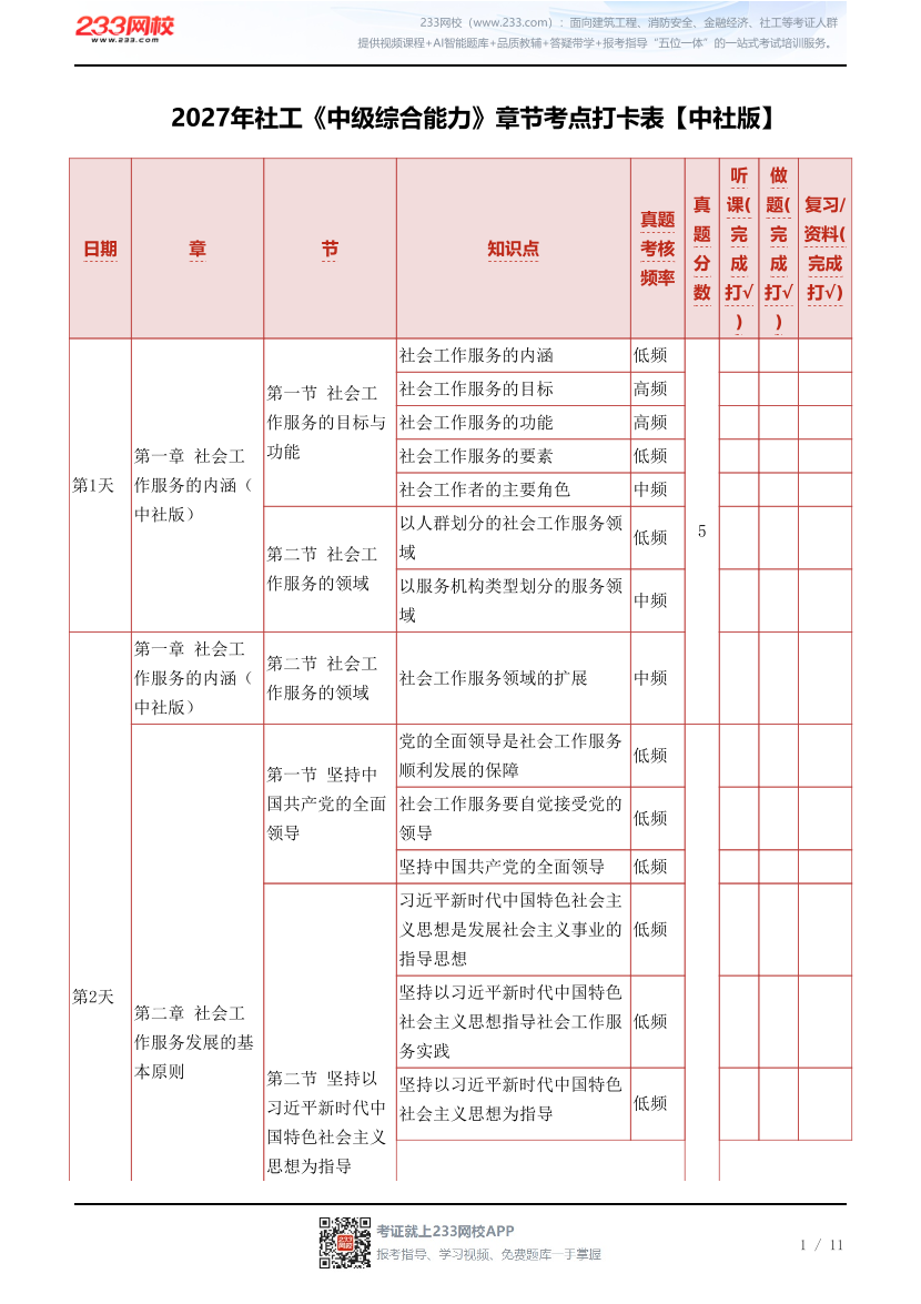 2027年社工《中级综合能力》章节考点打卡表【中社版】.pdf-图片1