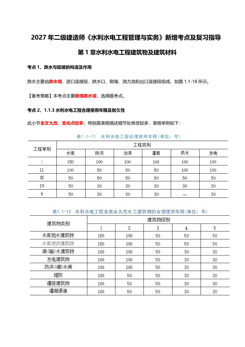 2027二建《水利水电工程管理与实务》教材新增考点归纳及复习指导.pdf-图片1
