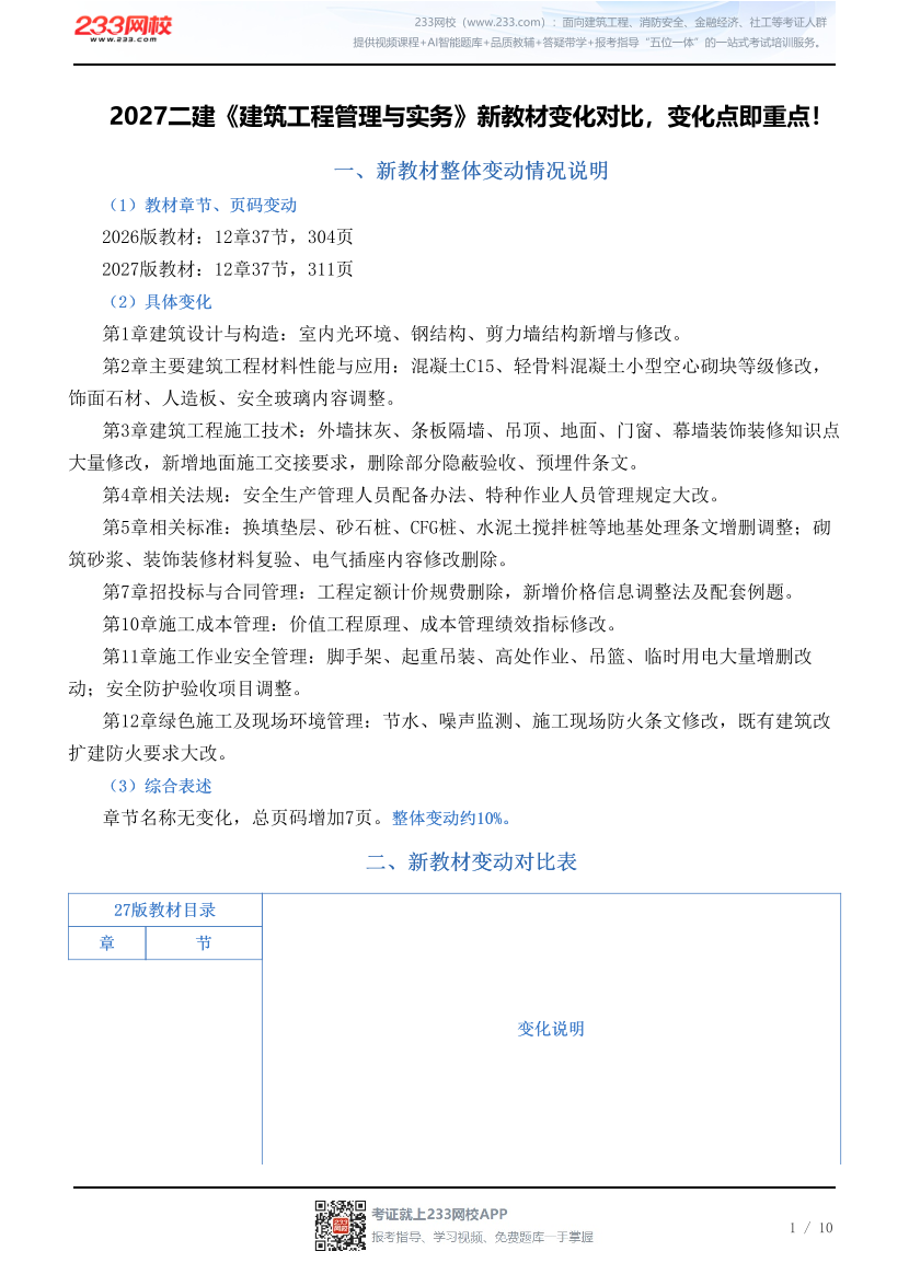 2027二建《建筑工程管理与实务》新教材变化对比，变化点即重点！.pdf-图片1