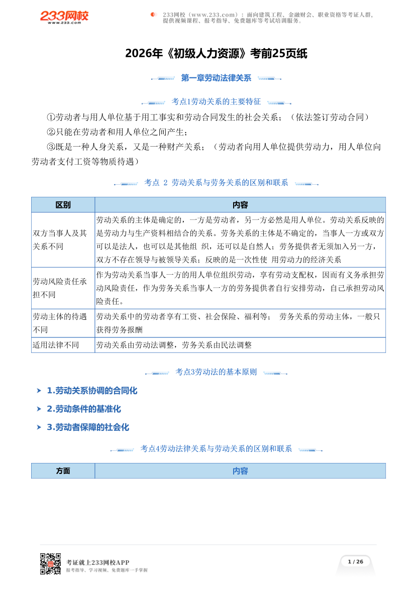 2026年《初级人力资源》考前25页纸.pdf-图片1